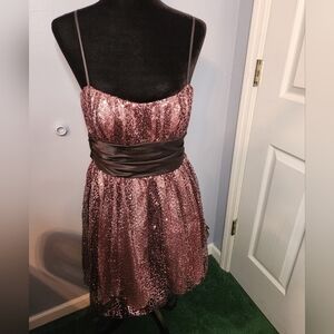 Deb Size 11/12 Pink/Black Sparkly Dress Above Knee Mini Sequin
